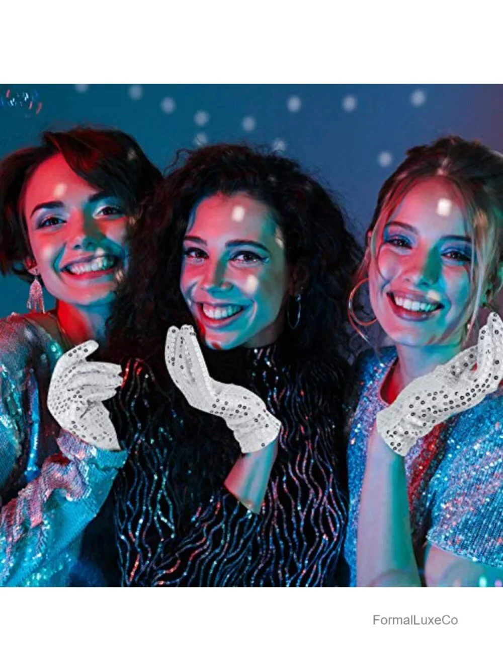 Silver Sequin Gloves Mesh Glitter Gloves Dance Mittens Dress Accessories